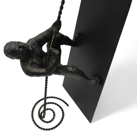 Cast Metal Man CLIMBING ROPE Heavy Sculpture Black and Gold Colours 26" Tall - Picture 2 of 12